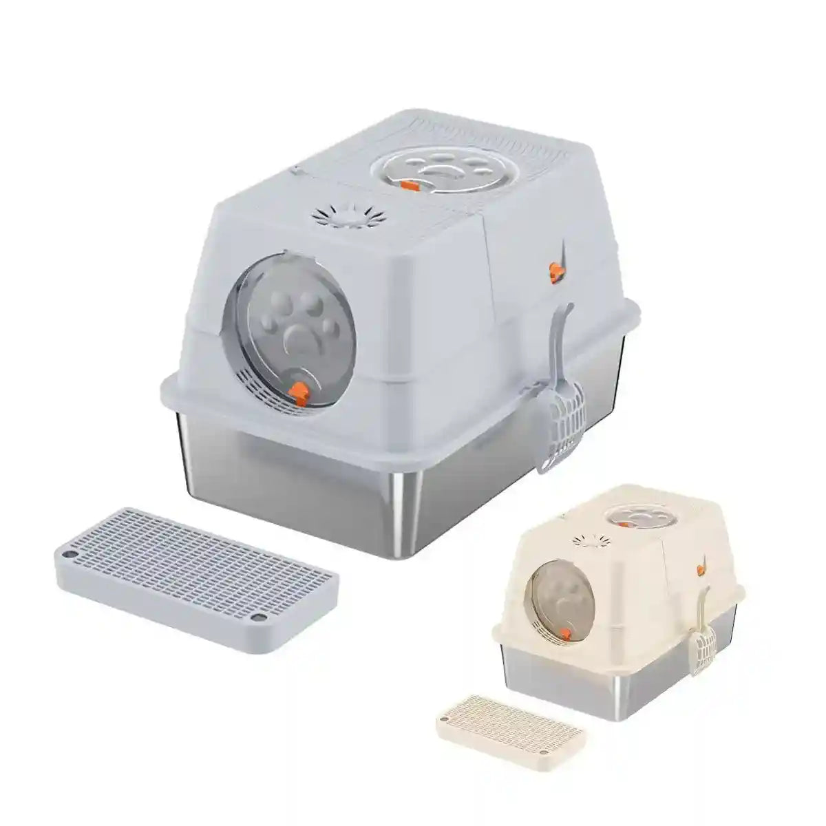 Large Fully Enclosed Stainless Steel Cat Litter Box 60×40×39cm
