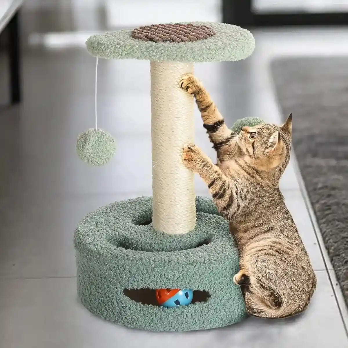 Fruit-Themed Cat Scratching Post with Toy Ball and Plush Base