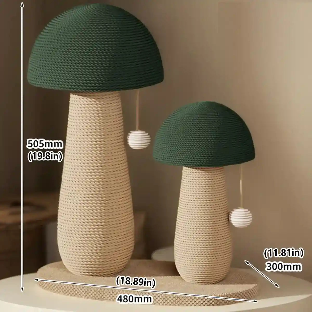 Mushroom Cat Scratching Post with Sisal Rope and Hanging Toy