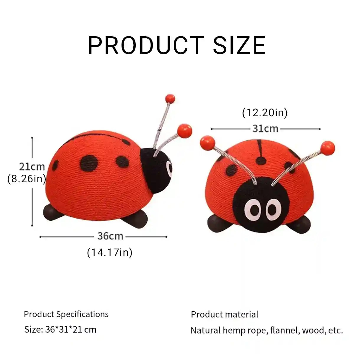 Ladybug Cat Scratching Post with Sisal Rope and Flannel Base