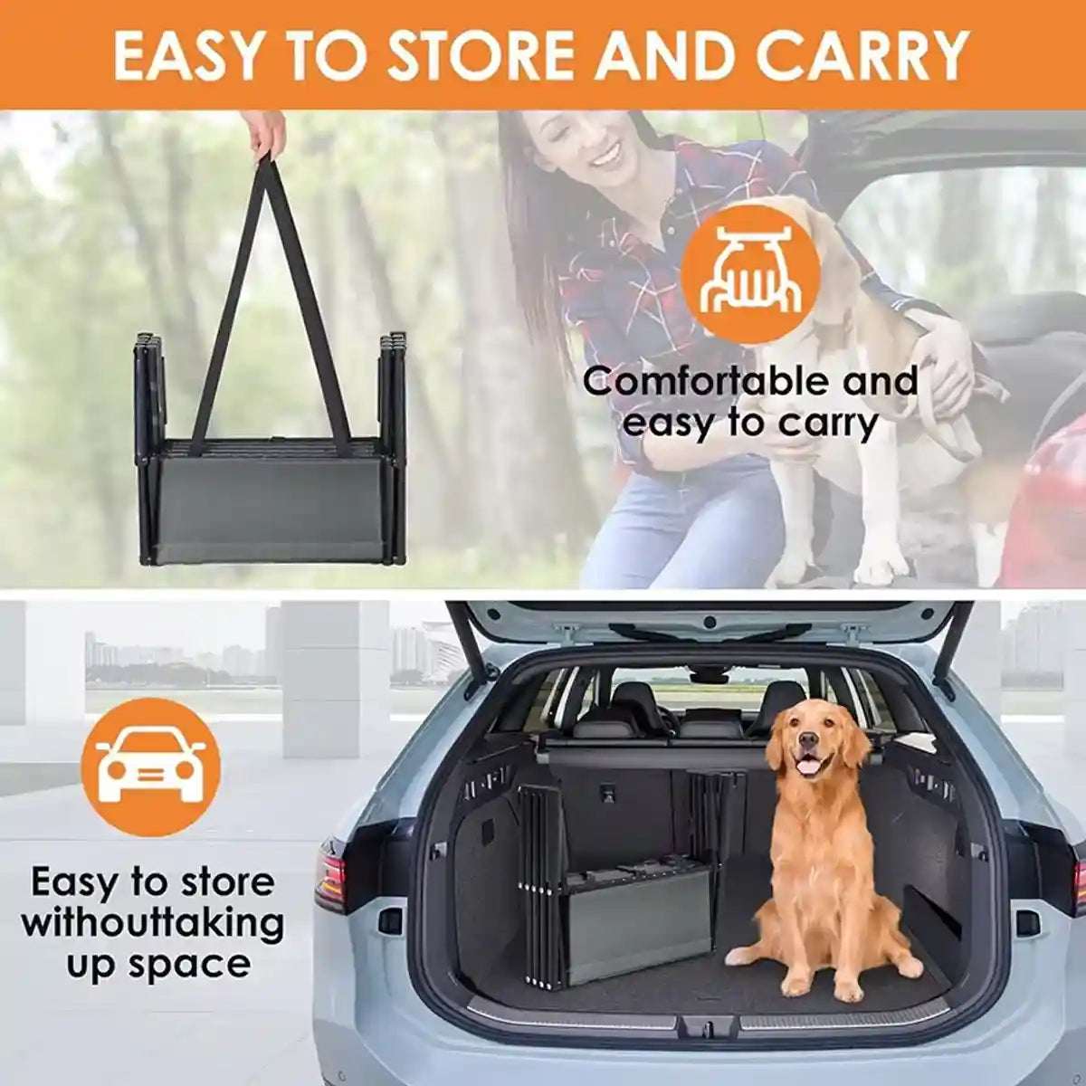 Foldable Pet Stairs for Small Dogs & Cat Non-Slip Steps with Safety Clip