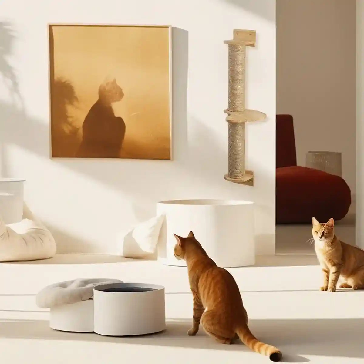 Wall-Mounted Cat Climbing Post with Rotatable Step Platform