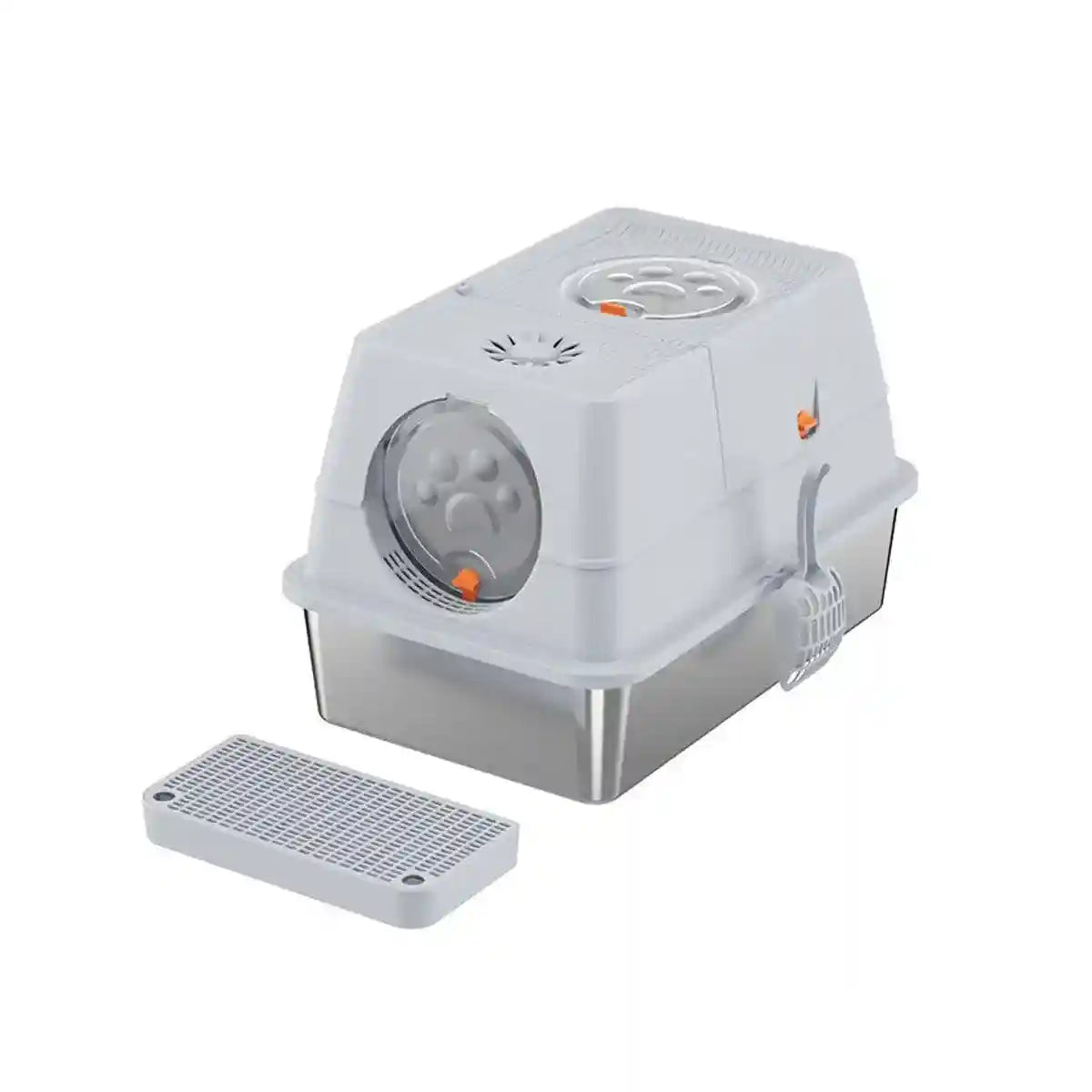 Large Fully Enclosed Stainless Steel Cat Litter Box 60×40×39cm