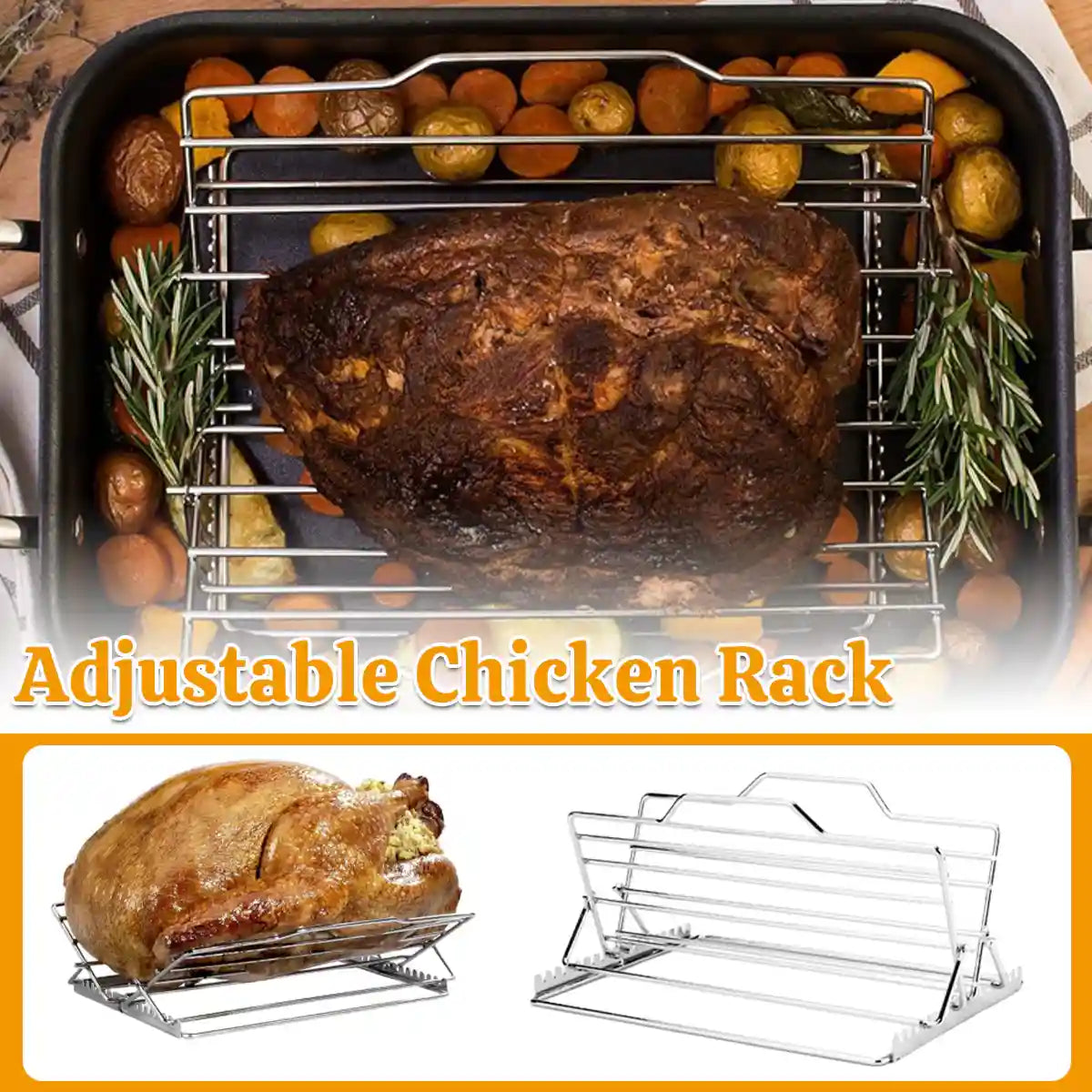 Adjustable Stainless Steel Roast Rack Foldable BBQ Holder
