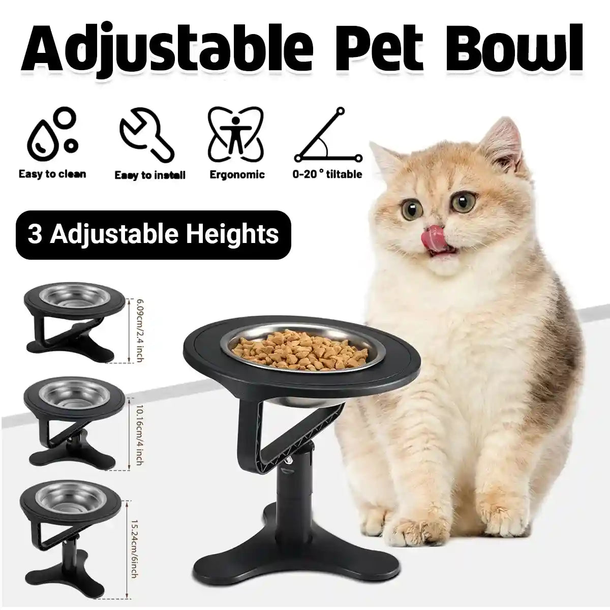 Height Adjustable Pet Bowl Holder For Dogs & Cats