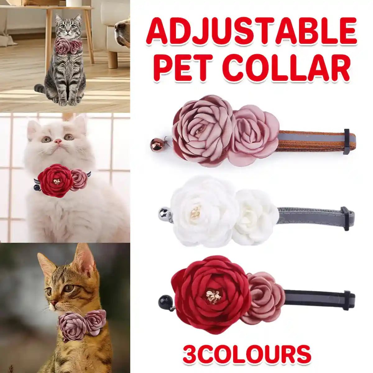Elegant Adjustable Flower Pet Collar for Cats and Small Dogs