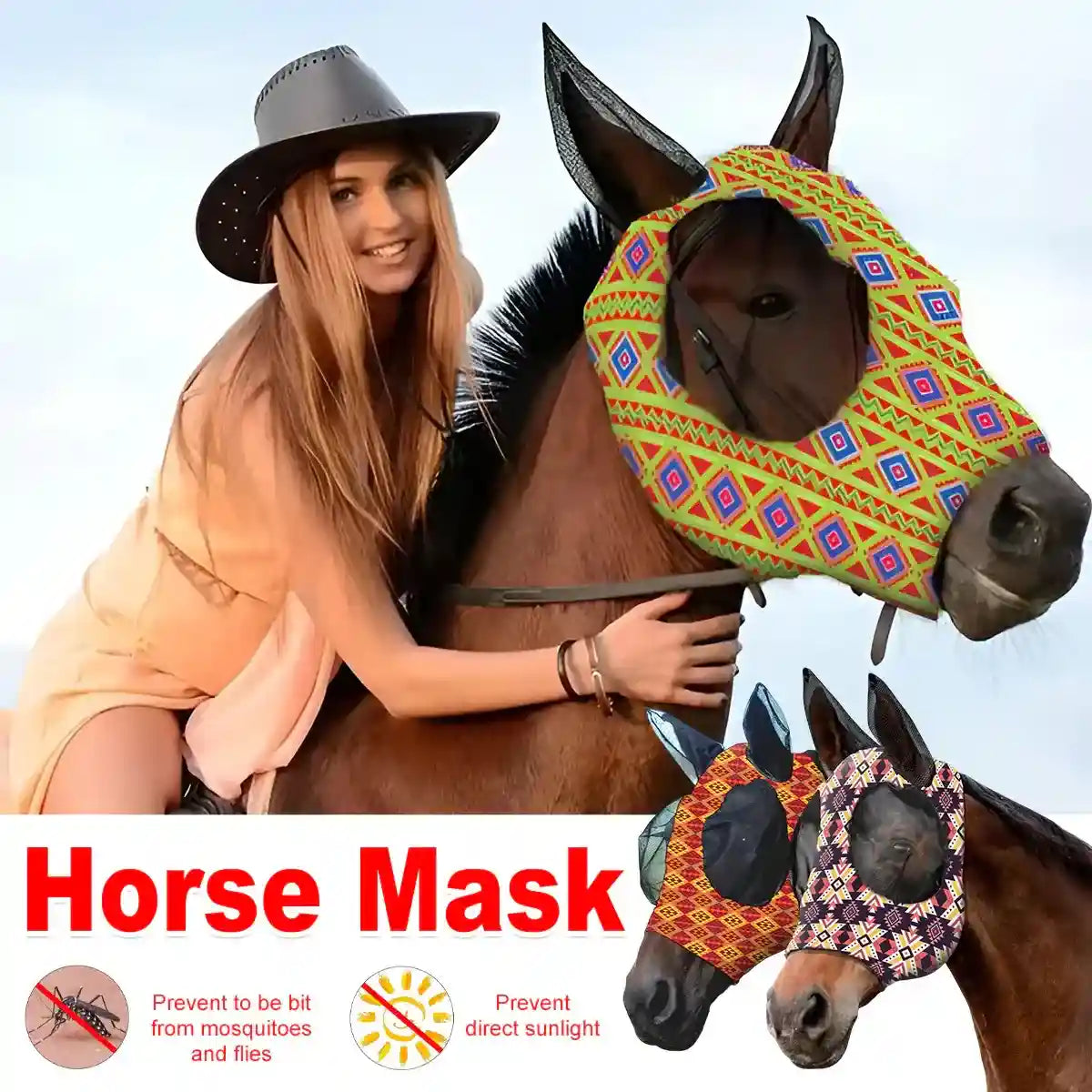 Colorful UV-Blocking Horse Mask with Mesh Eyes and Ear Covers
