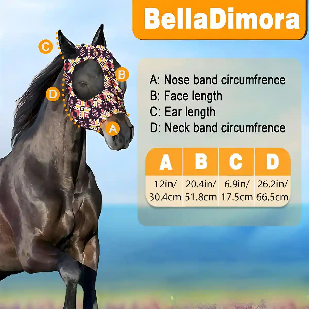 Colorful UV-Blocking Horse Mask with Mesh Eyes and Ear Covers