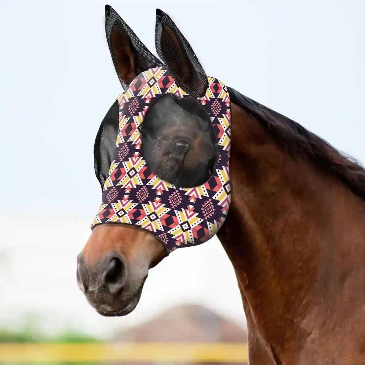 Colorful UV-Blocking Horse Mask with Mesh Eyes and Ear Covers