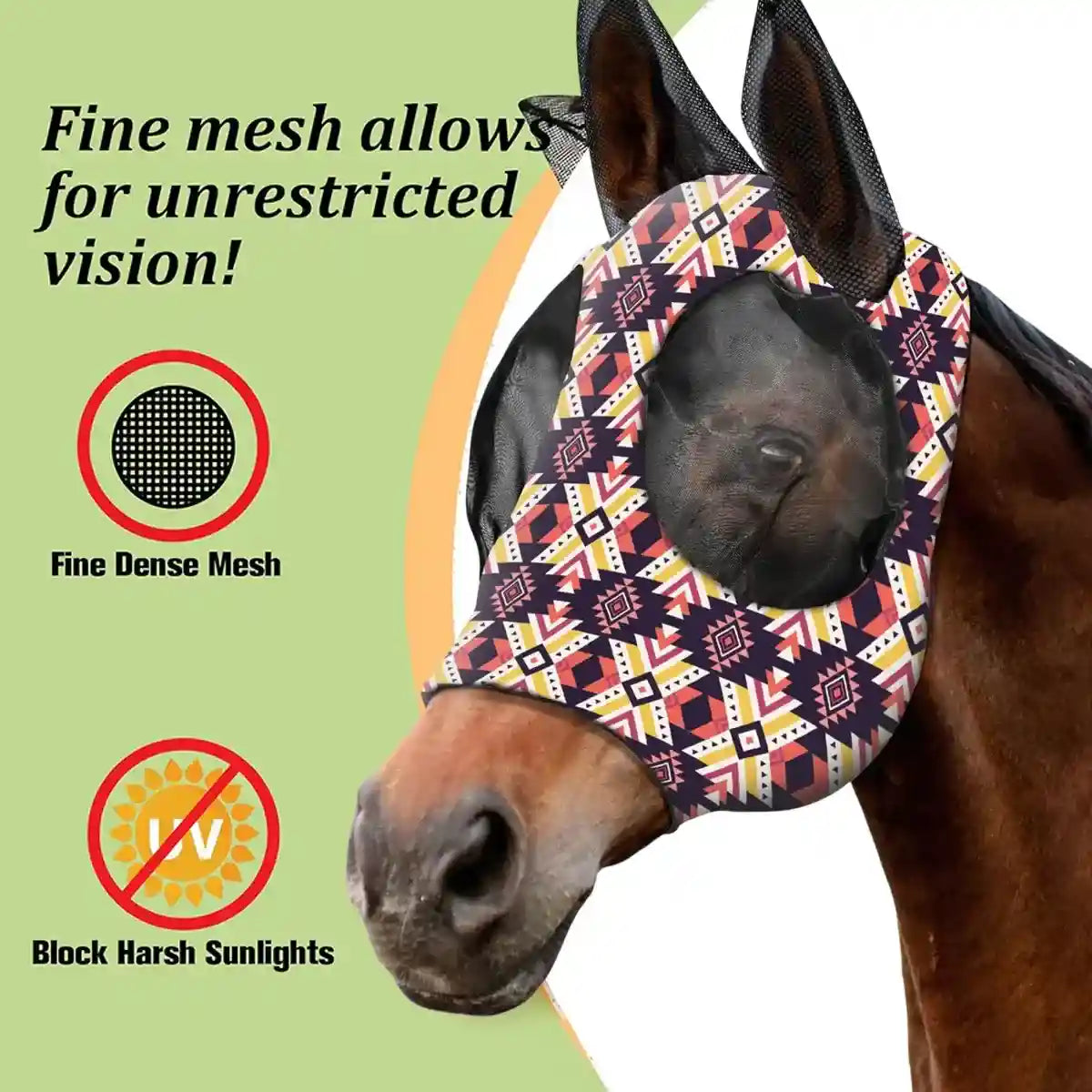 Colorful UV-Blocking Horse Mask with Mesh Eyes and Ear Covers