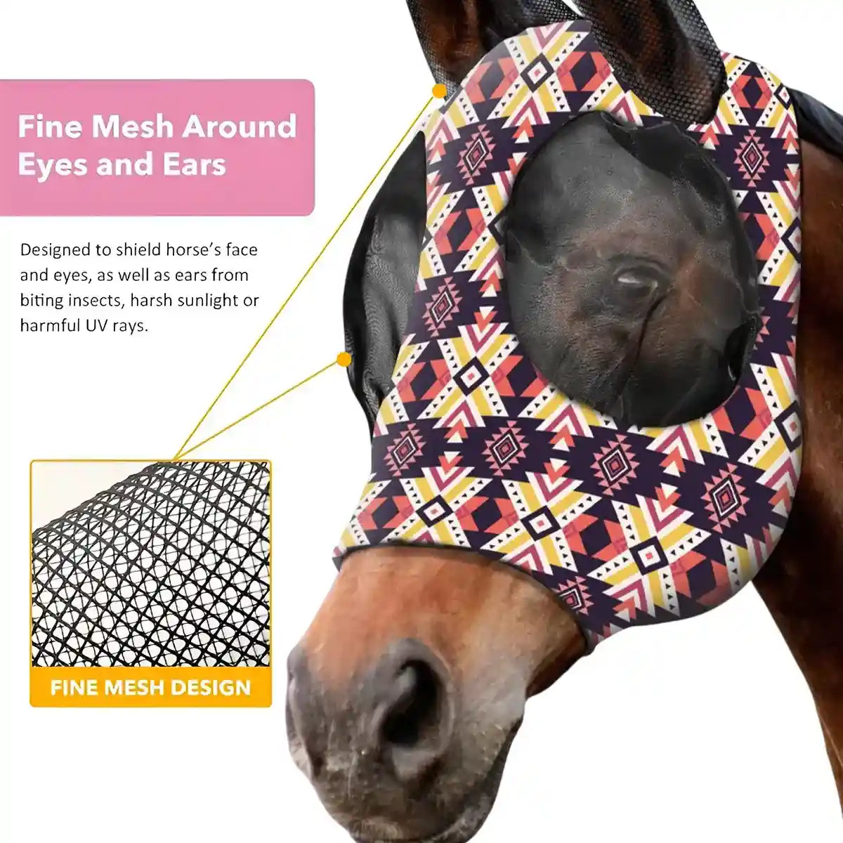Colorful UV-Blocking Horse Mask with Mesh Eyes and Ear Covers