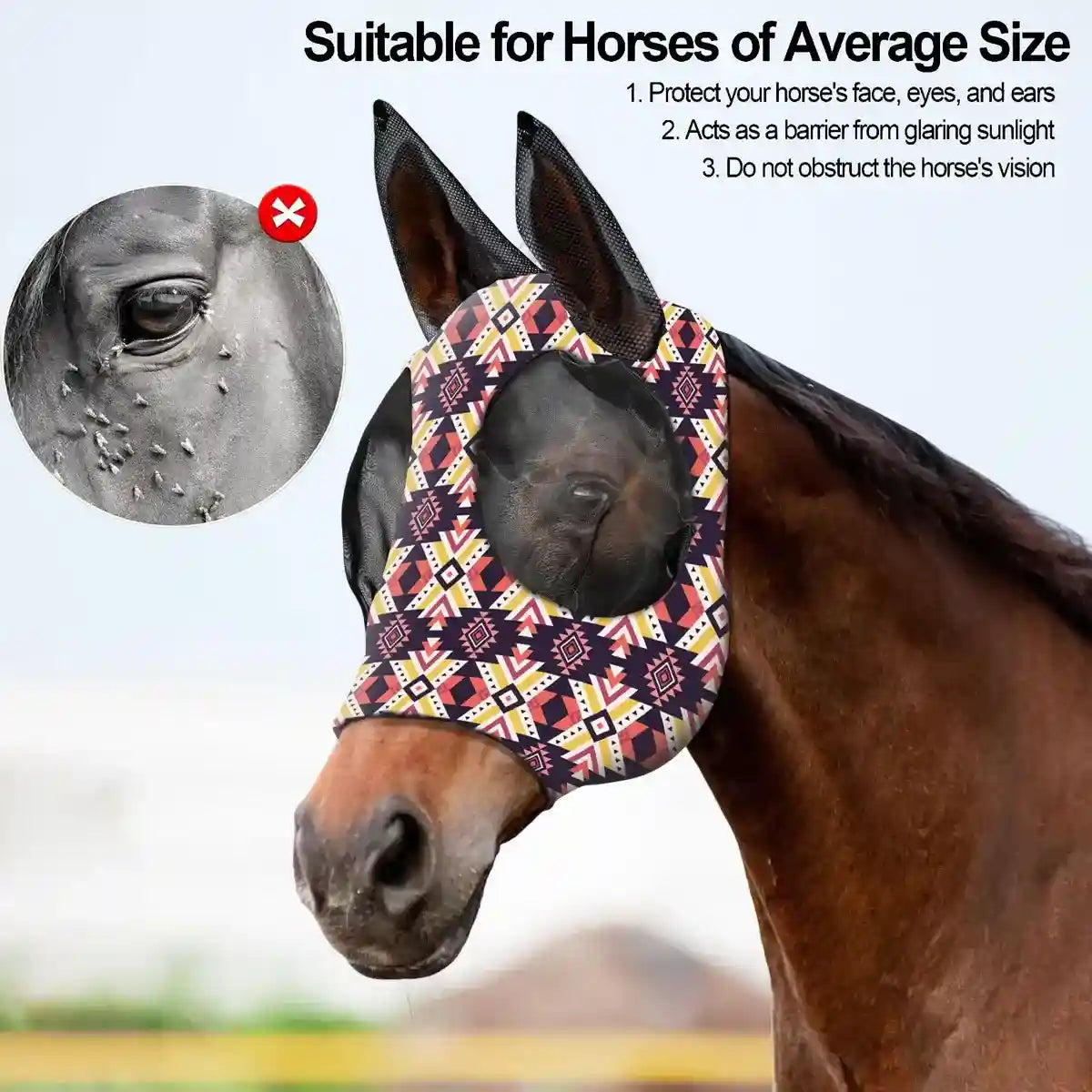 Colorful UV-Blocking Horse Mask with Mesh Eyes and Ear Covers