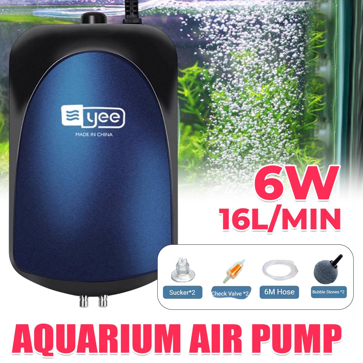 Aquarium Air Pump 6W - Atmospheric Mute Fish Tank Oxygen Pump