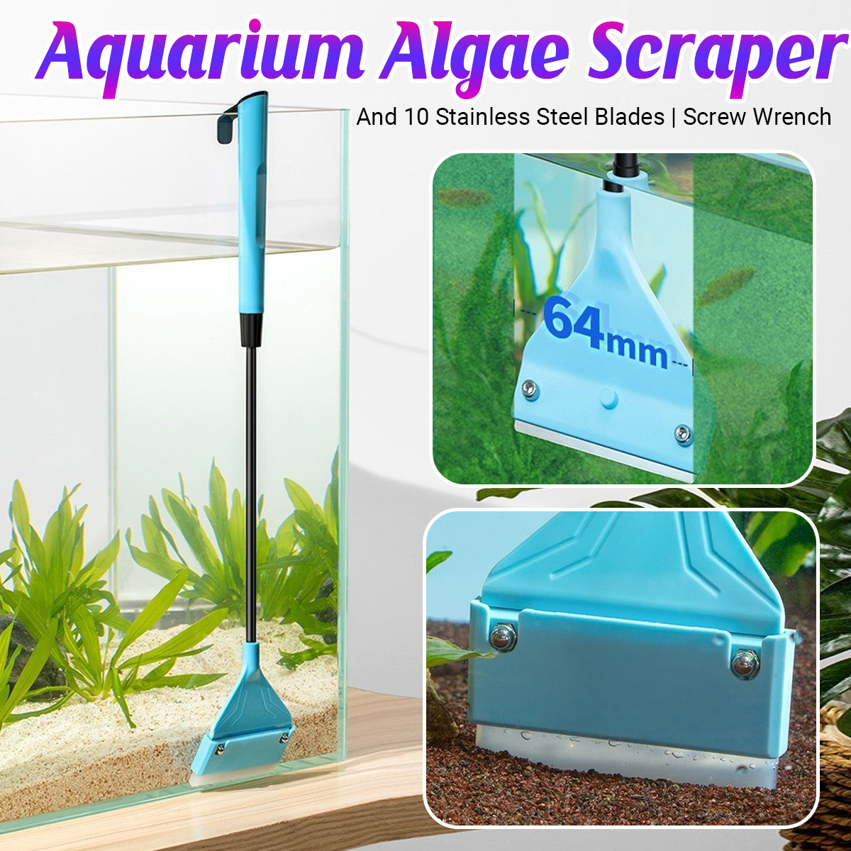 Aquarium Algae Scraper With Stainless Steel Blade