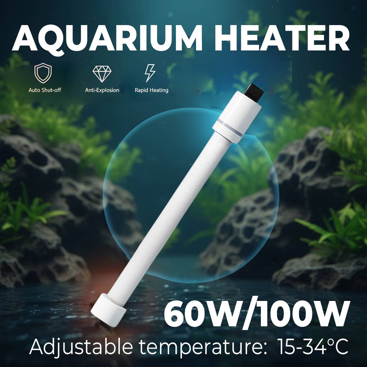 Quartz Aquarium Heating Rod - Explosion-Proof Fish Tank Heater (60W/100W)