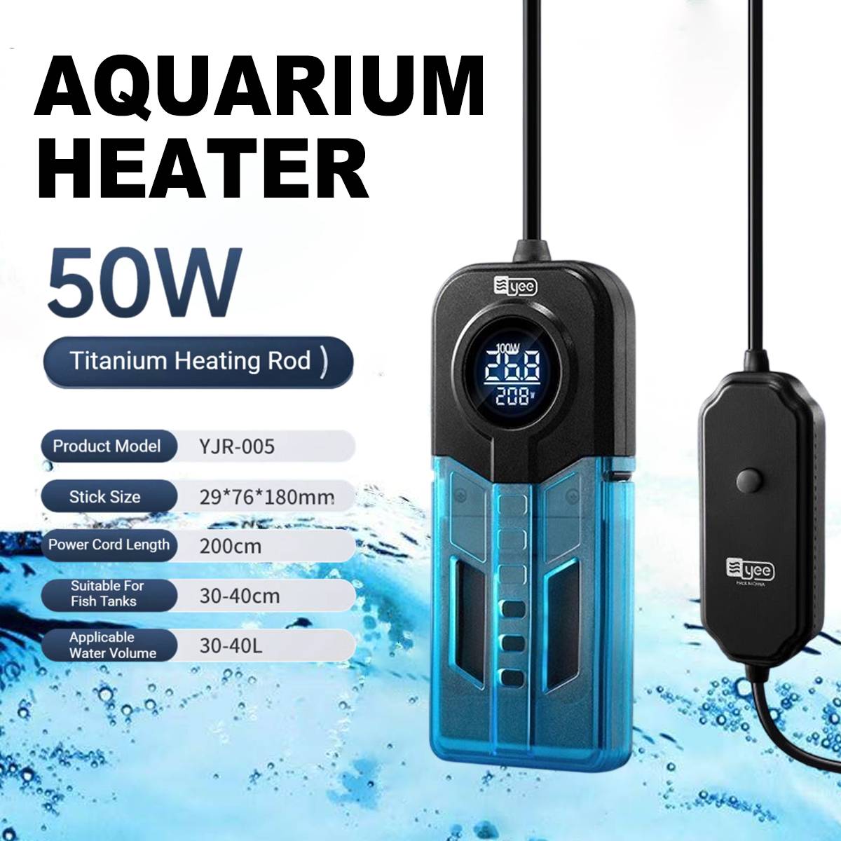 Yee Aquarium Heating Rod 50W - Constant Temperature Fish Tank Heater