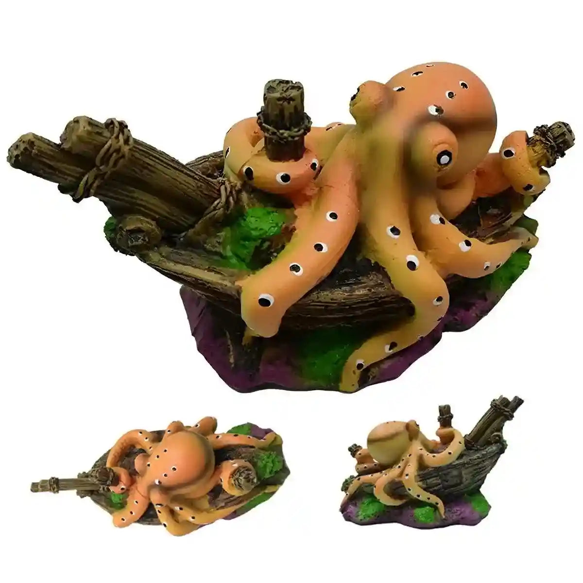 Realistic Octopus Aquarium Decoration Unique Shipwreck Ornament for Fish Tanks