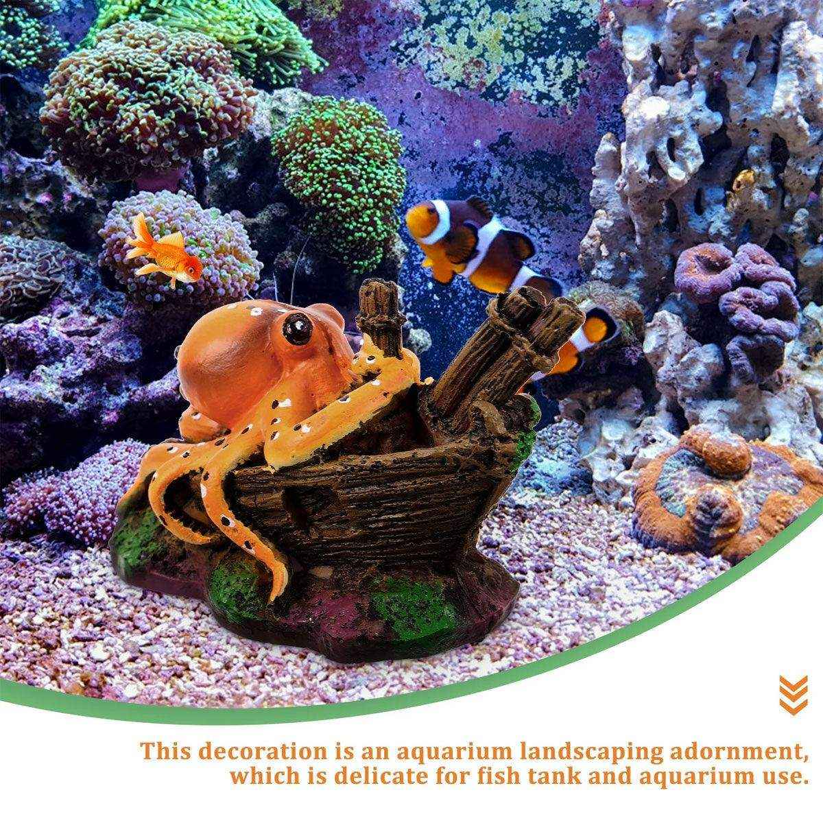 Realistic Octopus Aquarium Decoration Unique Shipwreck Ornament for Fish Tanks