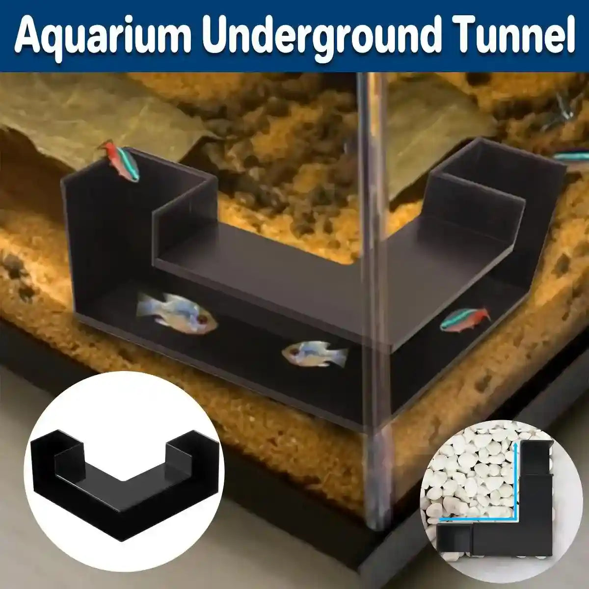 Black aquarium tunnel fish hideout for freshwater and saltwater tanks.