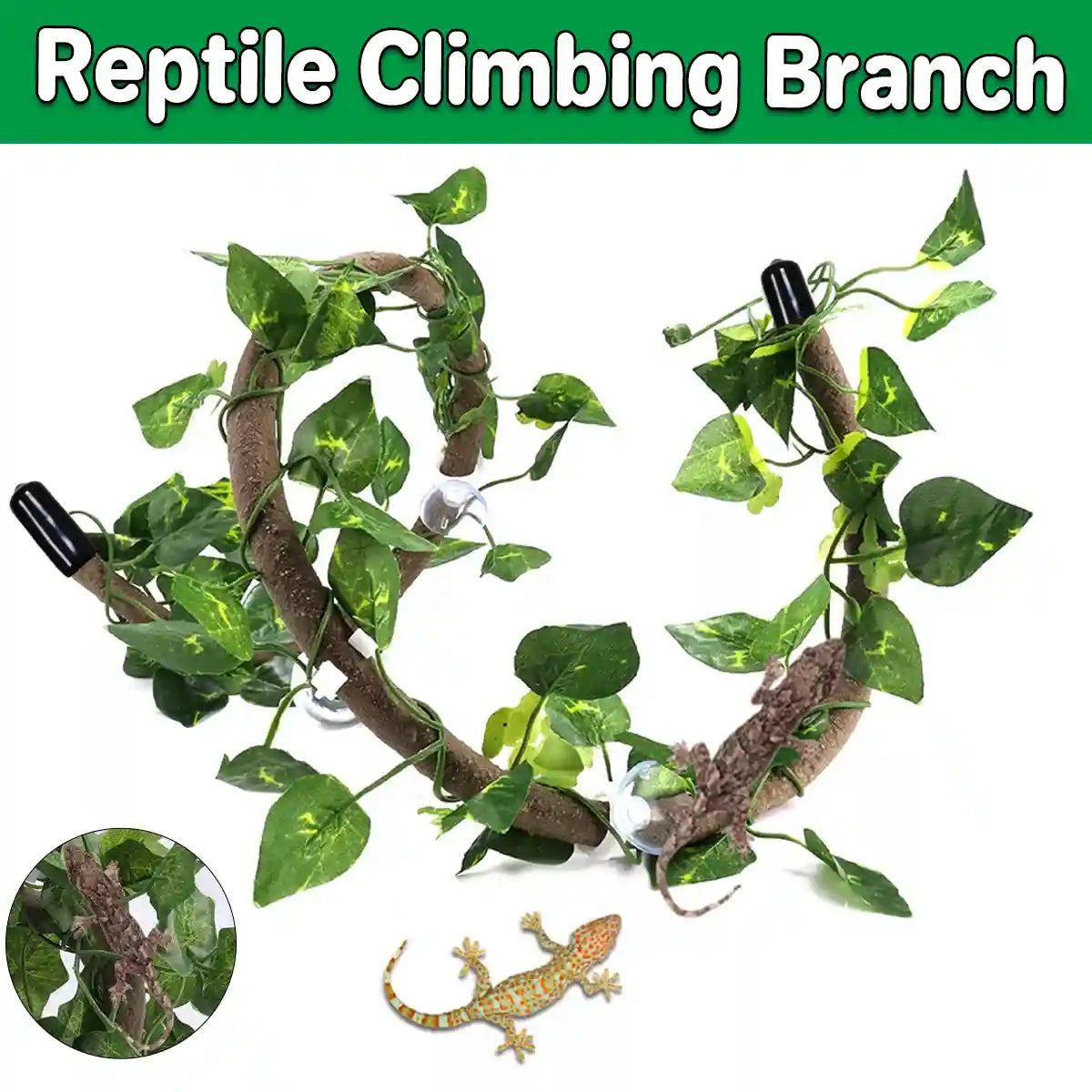 Reptile Climbing Branch with Suction Cups Realistic Jungle Decor for Terrariums