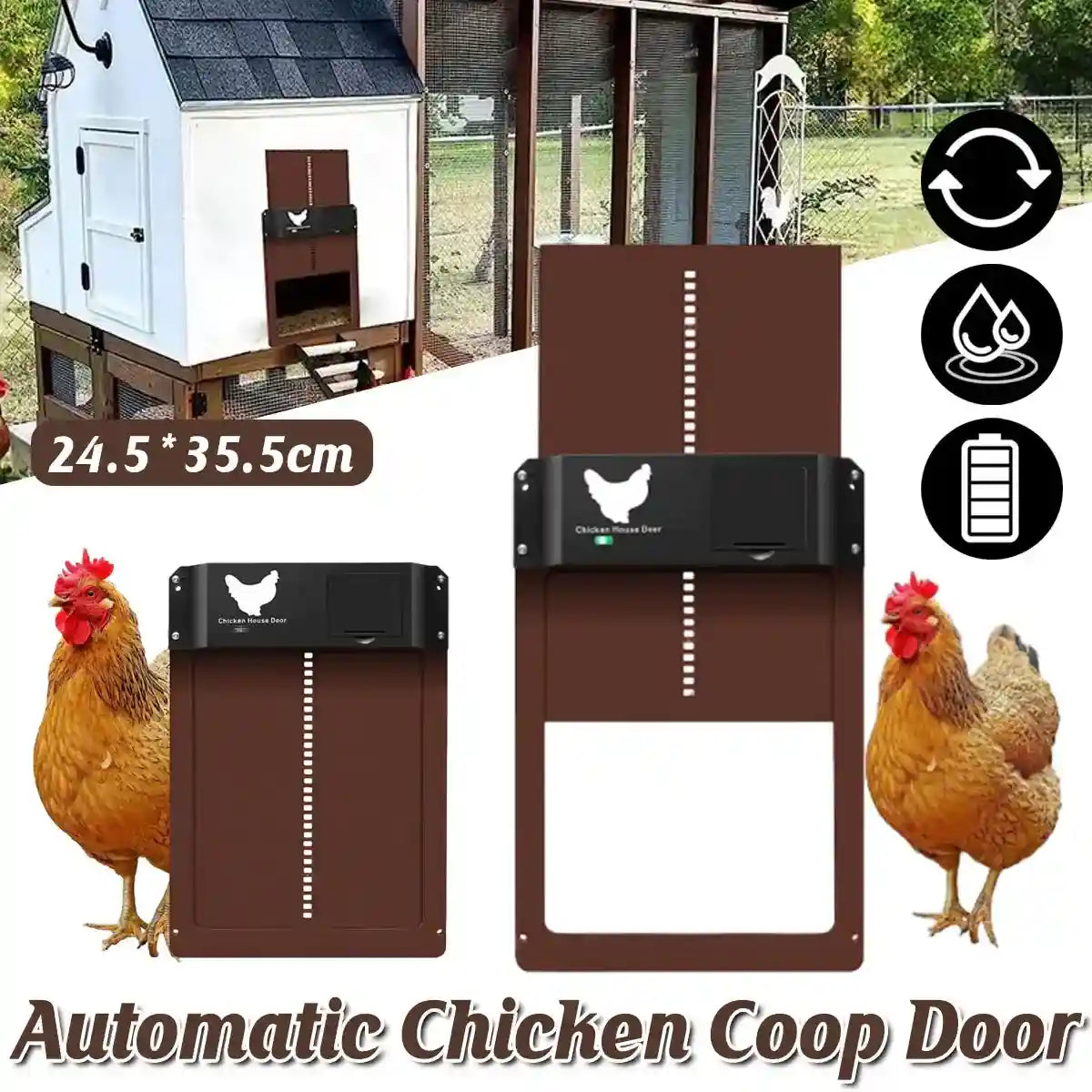 Light Sensor Automatic Chicken Coop Door Battery Powered & Waterproof