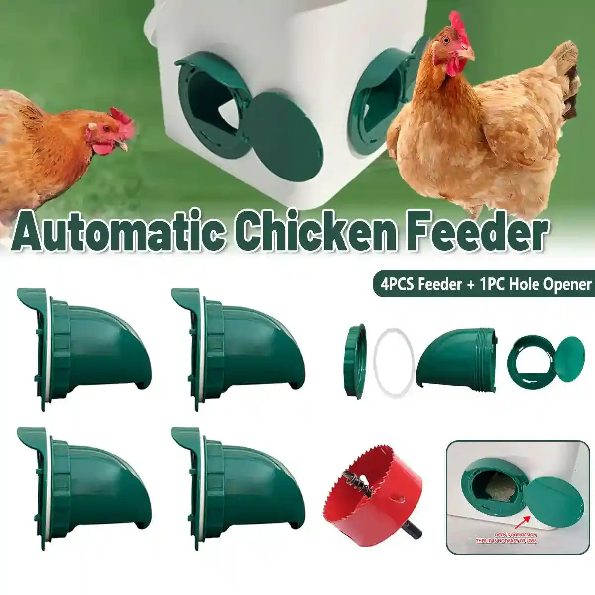 5PCS Automatic Chicken Feeder Ports with Rain Hood for Poultry DIY