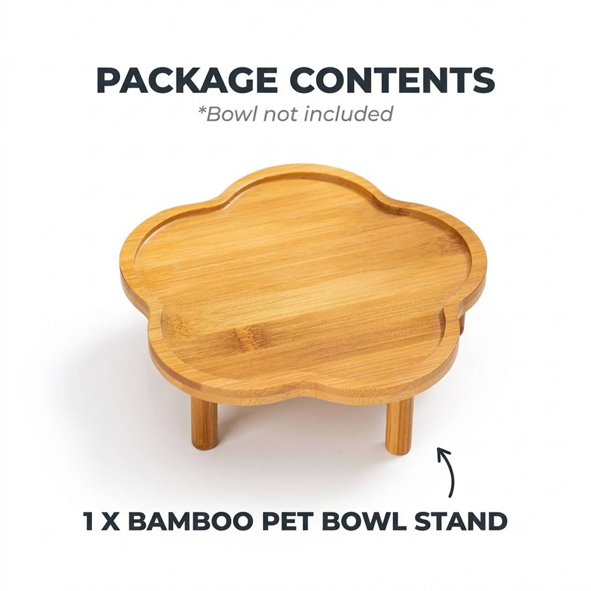 Elevated Bamboo Pet Bowl Stand | Flower Shape Tray, Raised Cat & Dog Feeder