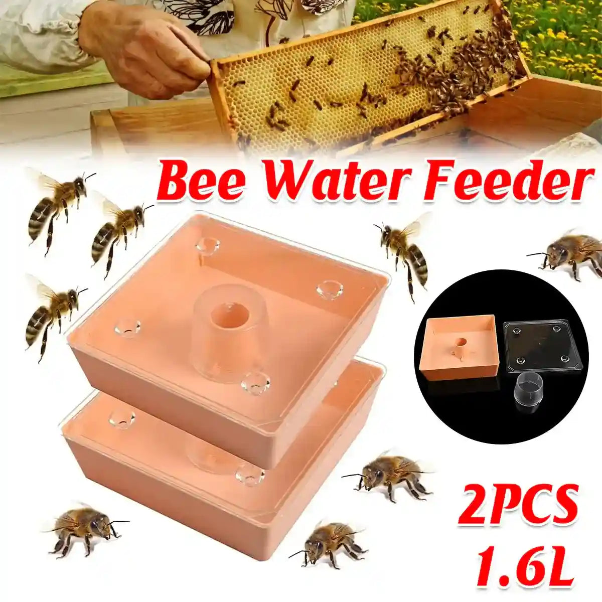 Bee feeder with 1.6L capacity and transparent lid for beekeeping hydration