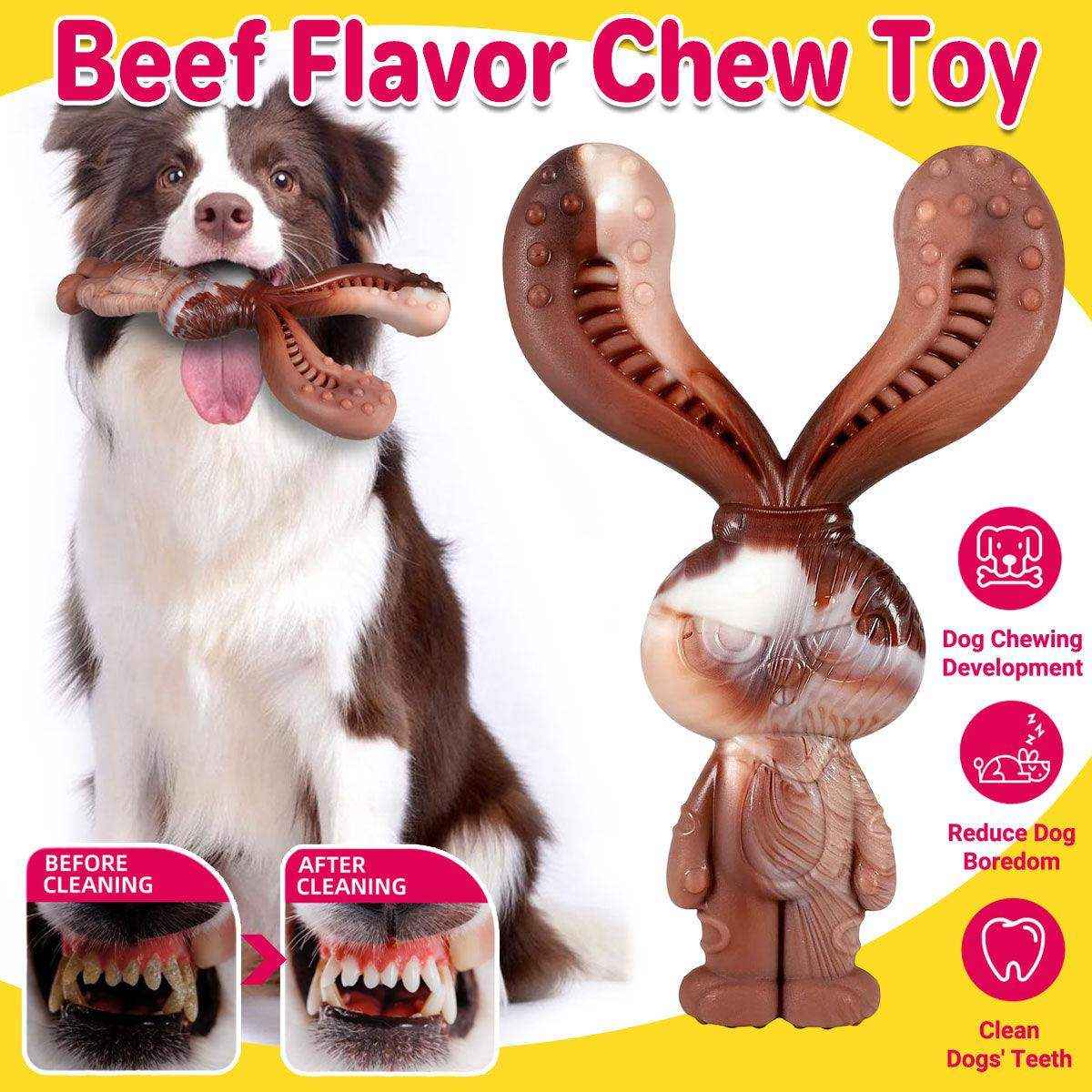 Rabbit-Shaped Dog Chew Toy with Beef Flavor for Large Breeds