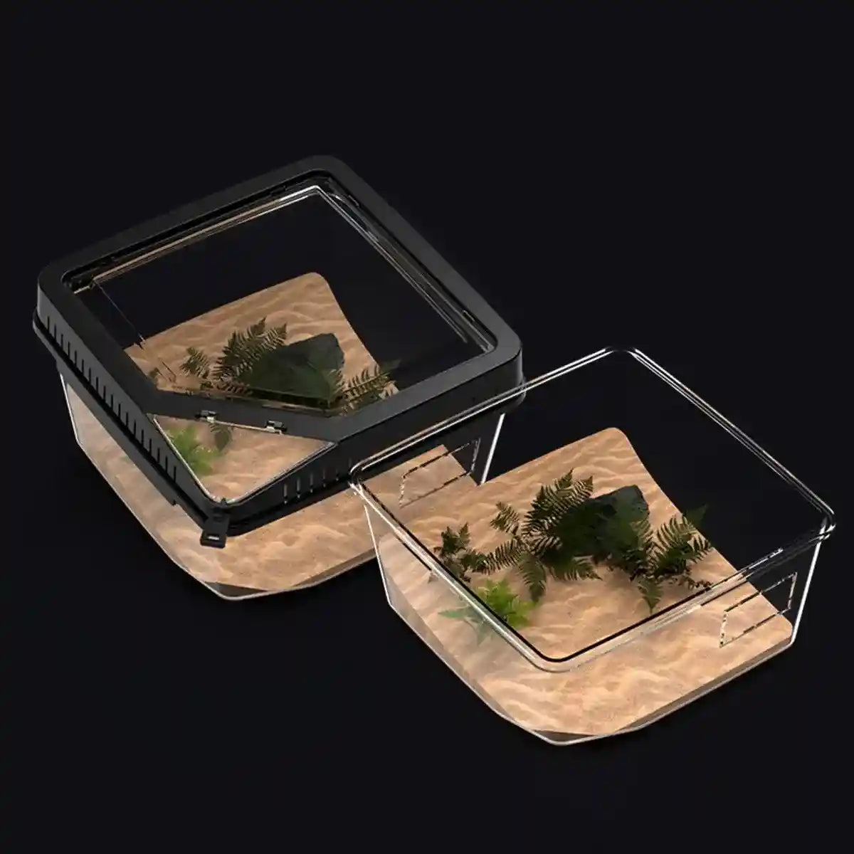 Clear Reptile Feeder Box With Locking Lid & Thermometer Slot