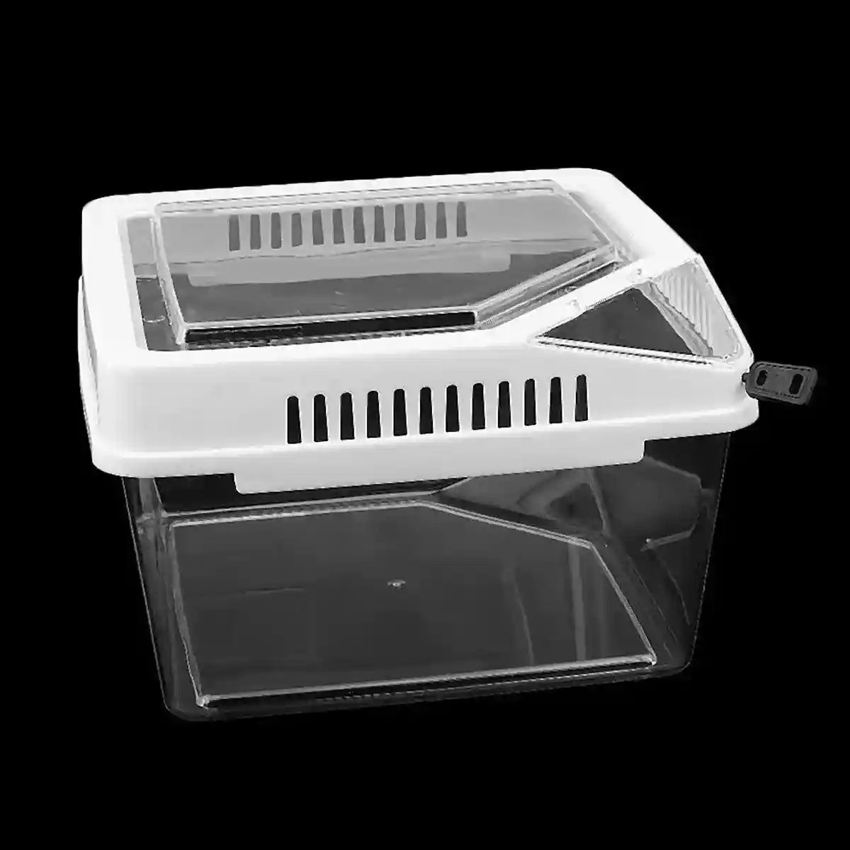 Clear Reptile Feeder Box With Locking Lid & Thermometer Slot