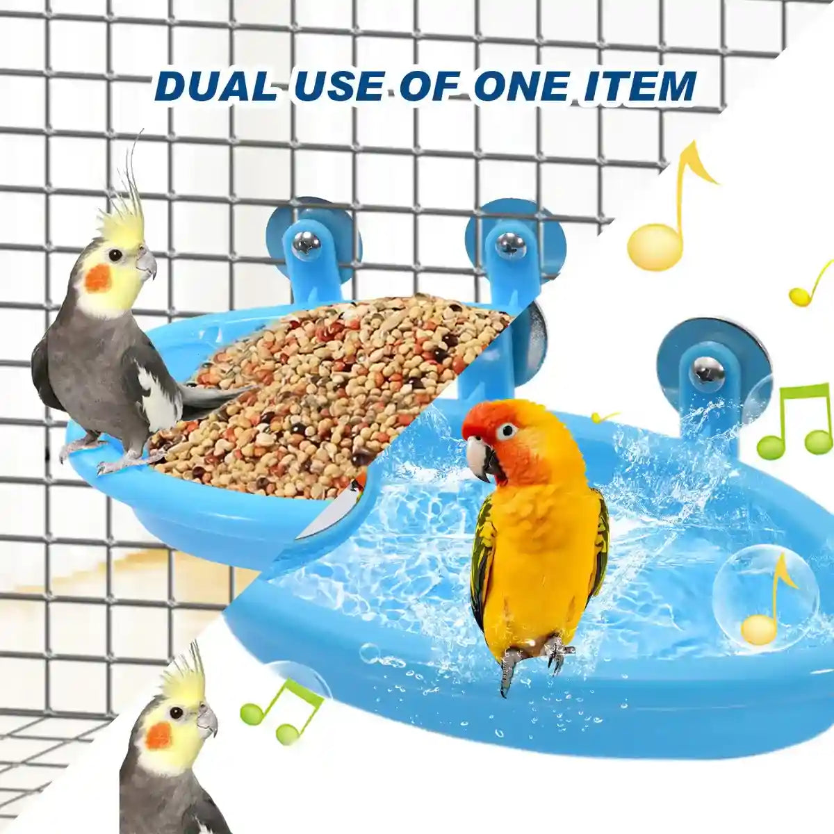 Space-Saving Cage Feeder with Hanging Bird Bath and Mirror