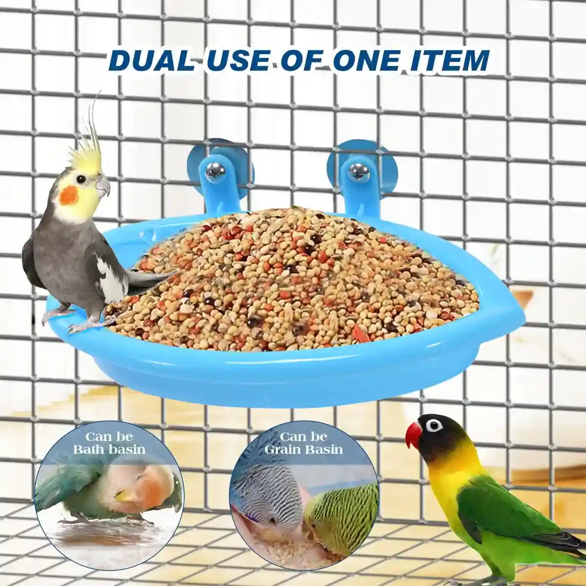 Space-Saving Cage Feeder with Hanging Bird Bath and Mirror