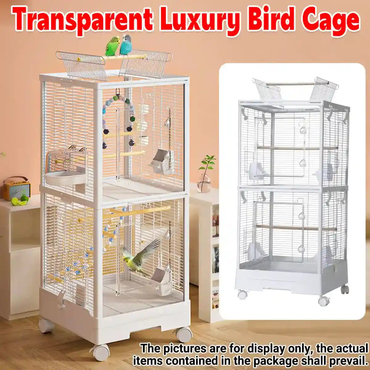 Large bird cage with acrylic doors and top skylight