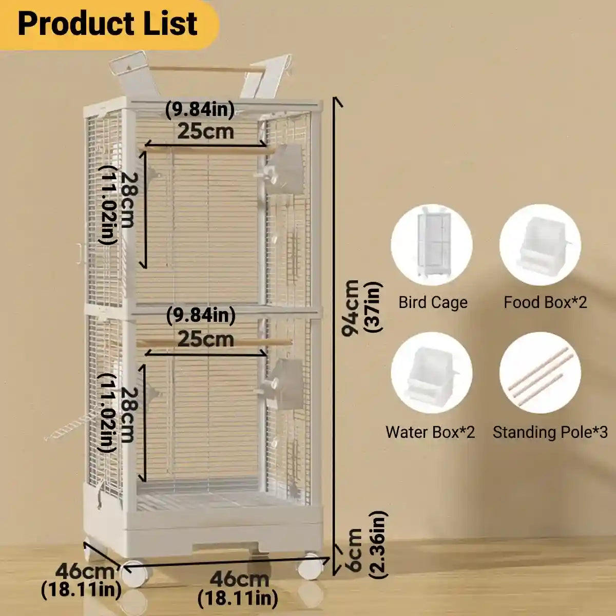 Modern Large Bird Cage with Acrylic Panels and Skylight Playtop