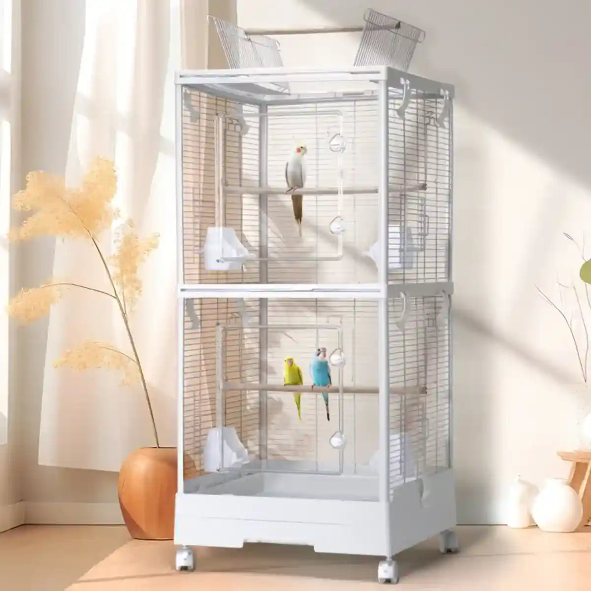 Modern Large Bird Cage with Acrylic Panels and Skylight Playtop
