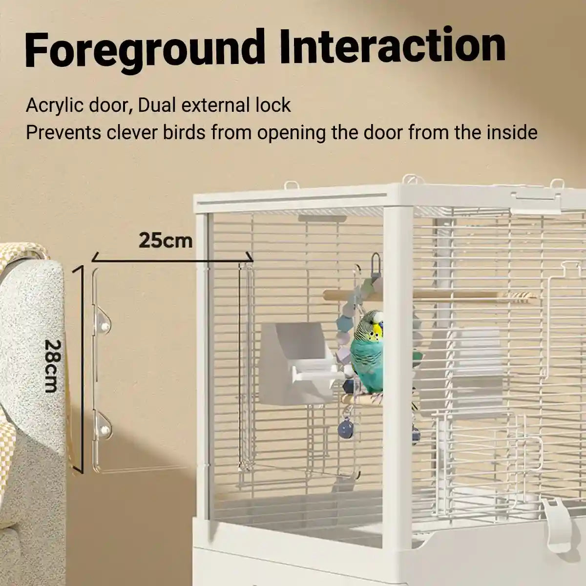 Modern Large Bird Cage with Acrylic Panels and Skylight Playtop