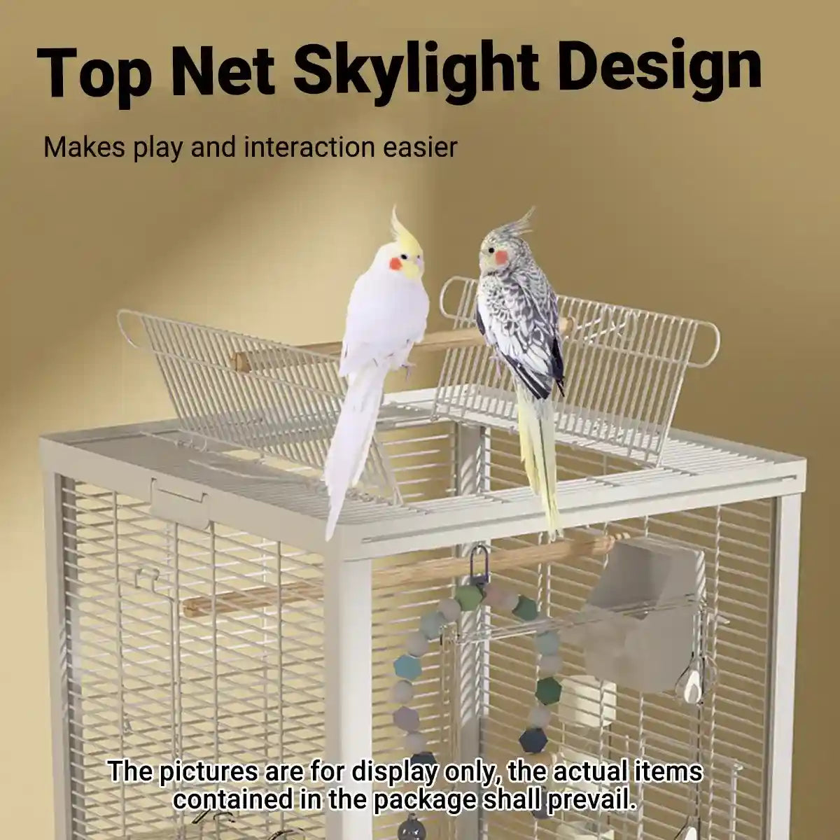 Modern Large Bird Cage with Acrylic Panels and Skylight Playtop