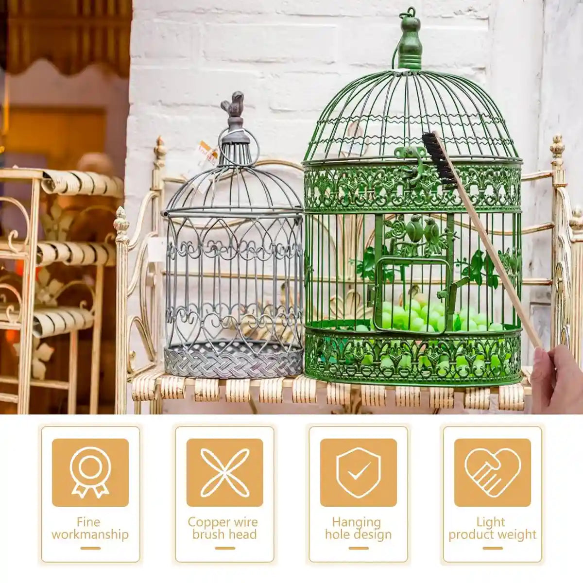 Bird Cage Cleaning Brush Set Stainless Steel & Bamboo Wire Brush Tools