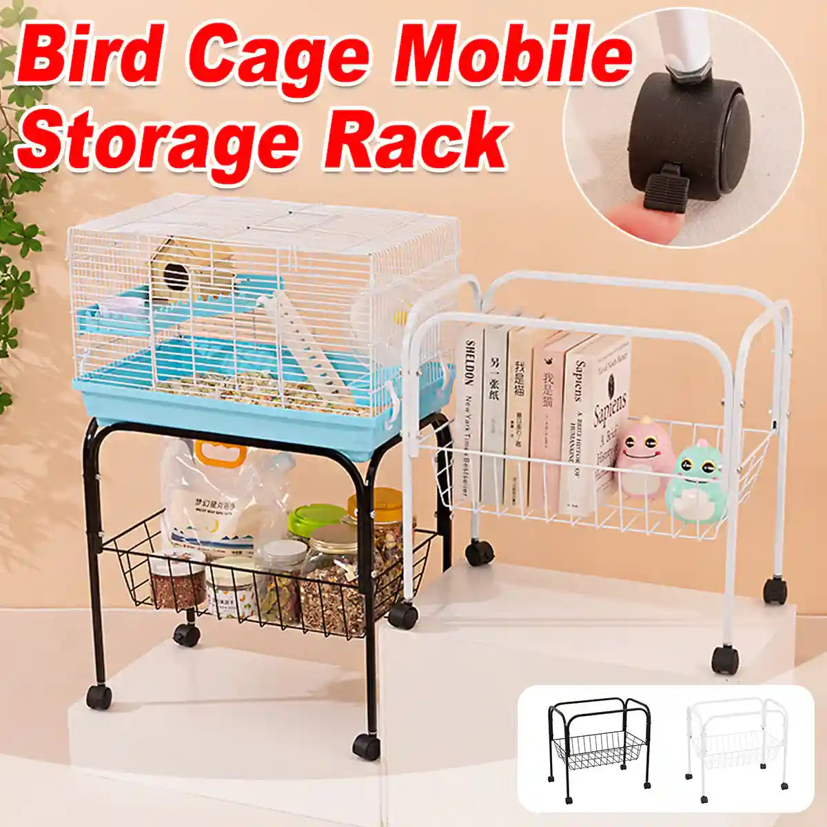 Birdhouse Bracket Universal Rolling Stand with Storage Basket