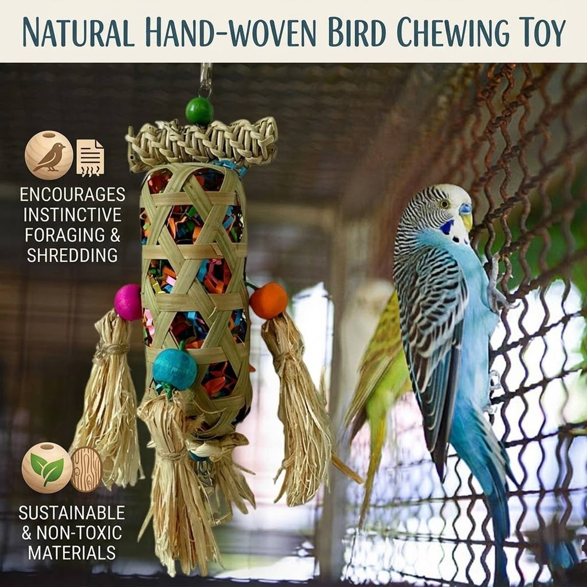 Natural Foraging Bird Chew Toy | Hanging Cage Accessory for Parrots