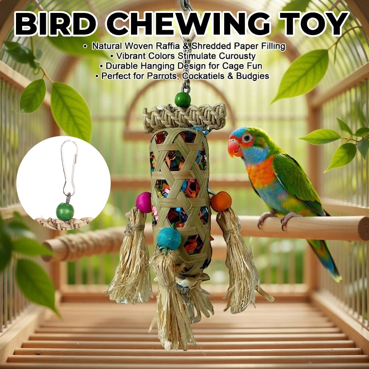 Natural Foraging Bird Chew Toy | Hanging Cage Accessory for Parrots