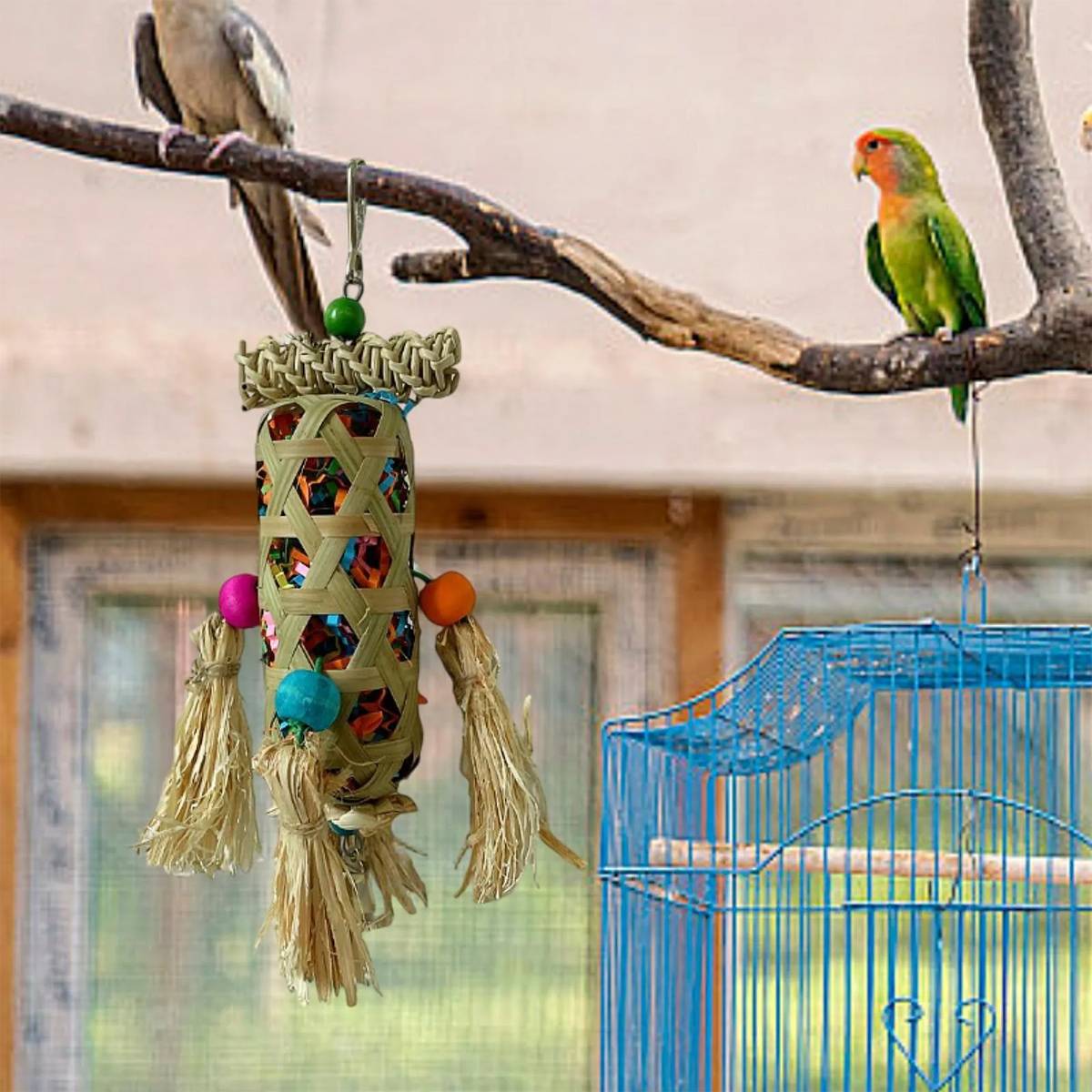 Natural Foraging Bird Chew Toy | Hanging Cage Accessory for Parrots