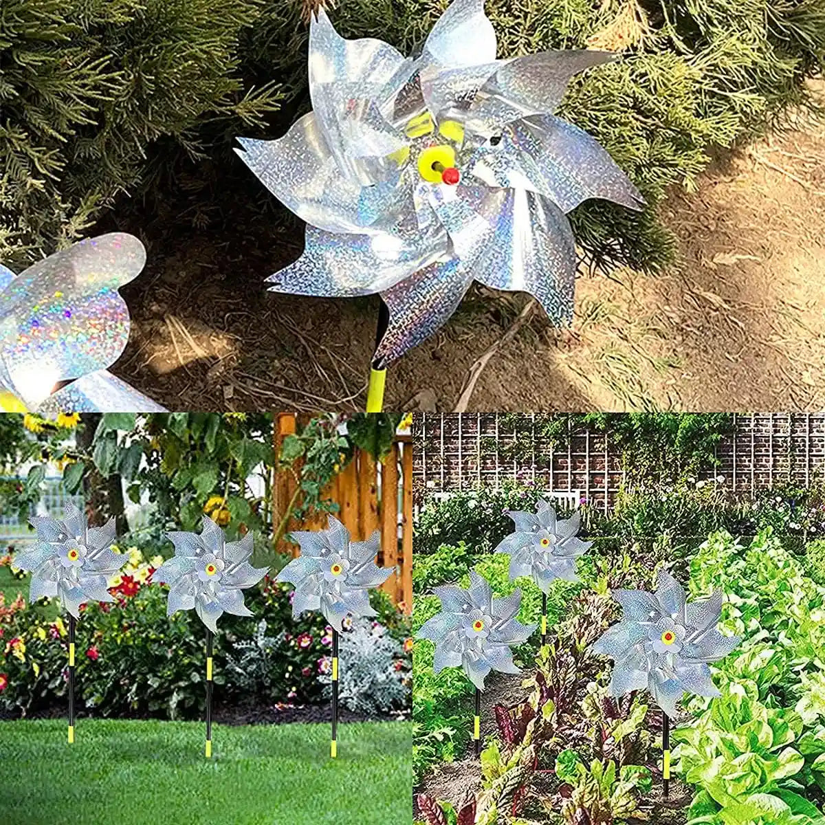 Reflective Windmill Bird Repellent 10PCS Garden Pest Deterrent Pinwheels