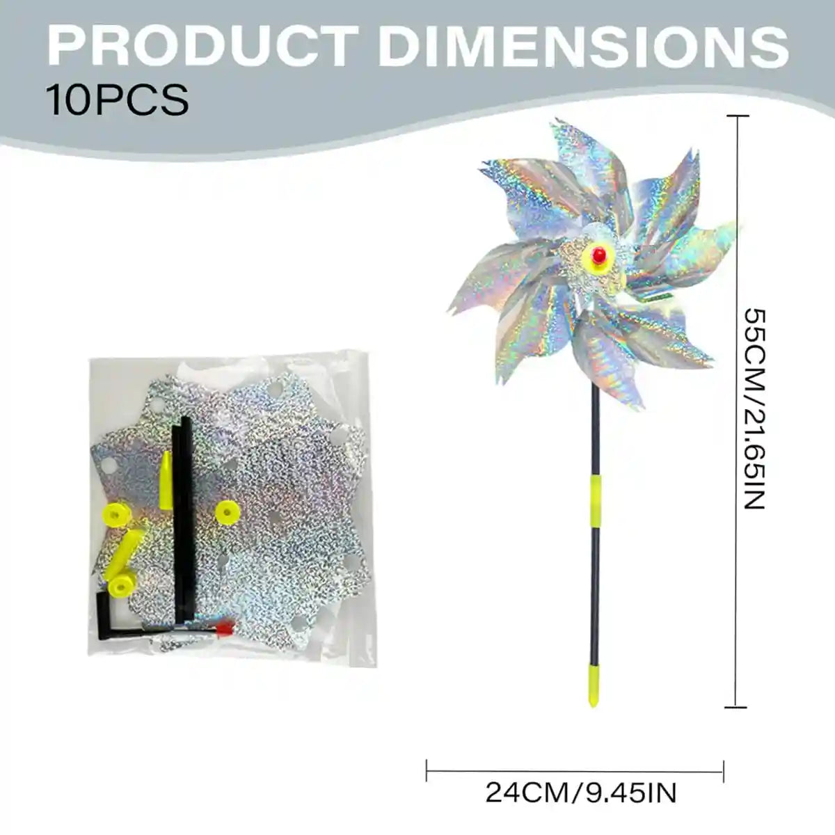 Reflective Windmill Bird Repellent 10PCS Garden Pest Deterrent Pinwheels