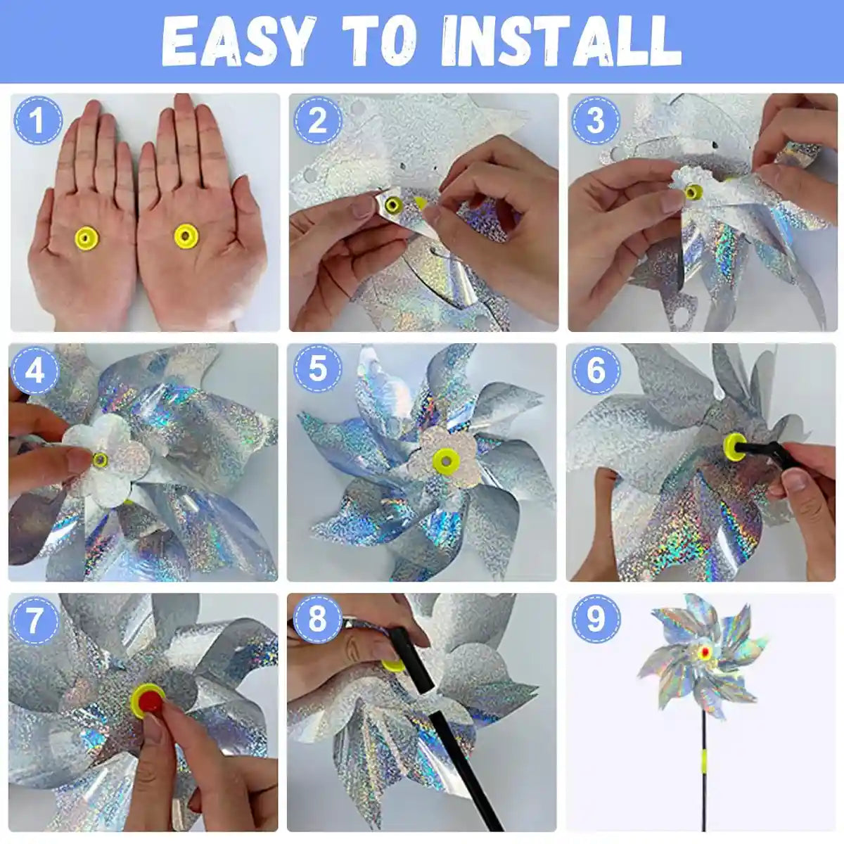 Reflective Windmill Bird Repellent 10PCS Garden Pest Deterrent Pinwheels