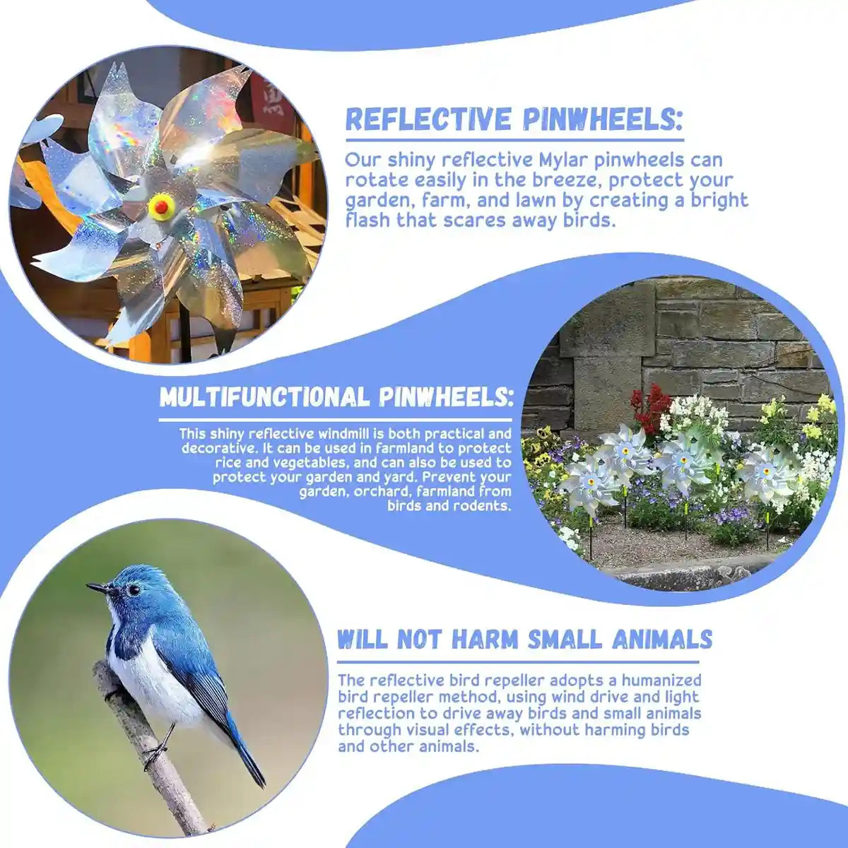 Reflective Windmill Bird Repellent 10PCS Garden Pest Deterrent Pinwheels