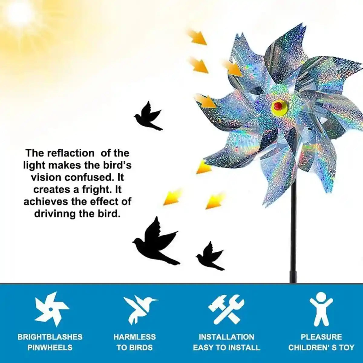 Reflective Windmill Bird Repellent 10PCS Garden Pest Deterrent Pinwheels