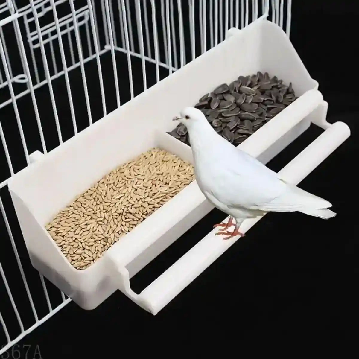 Divided Bird Cage Feeder with Double Perch Hanging Food Container