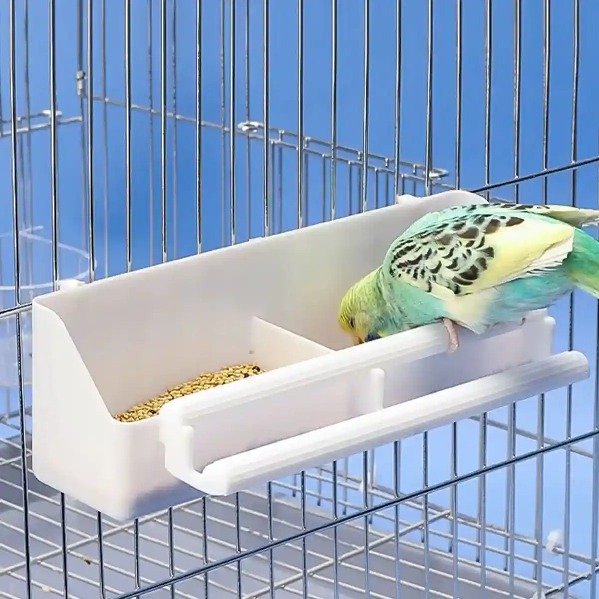 Divided Bird Cage Feeder with Double Perch Hanging Food Container